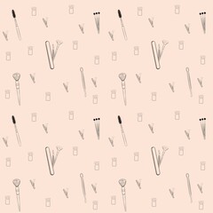 Seamless pattern of beauty brushes