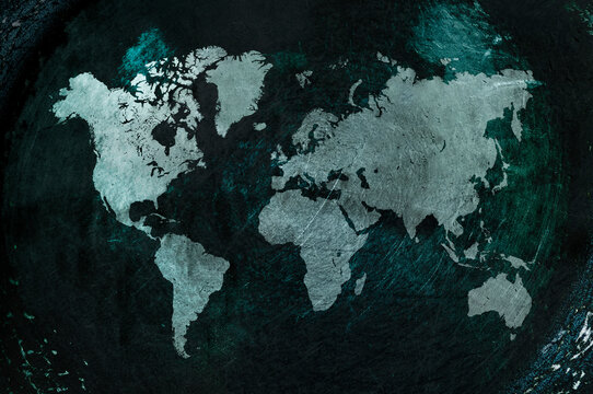Fototapeta world map in rusty grunge background