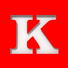 K letter white sign stencil cut out capital letter 3d rendering isolated on red background