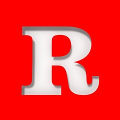 R letter white sign cut out stencil design alphabet text capital letter isolated on red background 3d rendering in high resolution for print and business