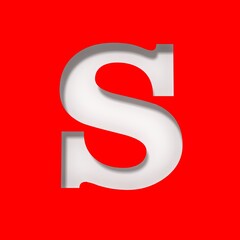 S letter white sign alphabet text capital letter stencil cut out design isolated on red background 3d rendering in high resolution for print and business