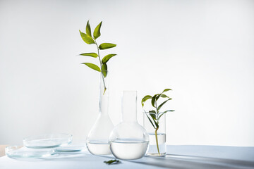 Eco friendly cosmetics, concept. organic products, research and synthesis.