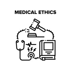 Medical Ethics Professional Vector Icon Concept. Medical Ethics Analyzing Practice Of Clinical Medicine And Scientific Research. Doctor Health Examination And Treatment Black Illustration