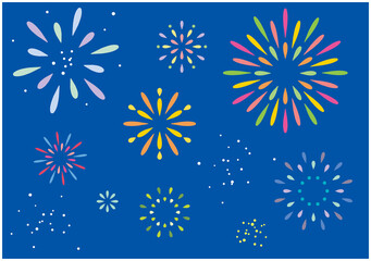 花火　打ち上げ　シンプル　イラスト　セット