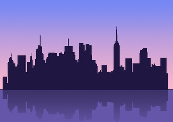 水辺の高層ビル群風景イラスト © yorky's