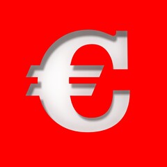 Euro € sign white eu currency symbol 3d rendering in high resolution isolated on red background