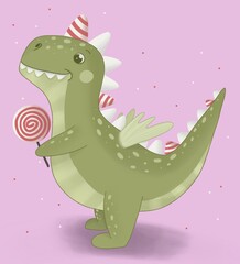 Green Dino with sweet candy