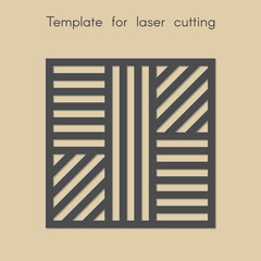 Template for laser cutting. Stencil for panels of wood, metal. Geometric pattern. Square background for cut. Decorative stand. Vector illustration.