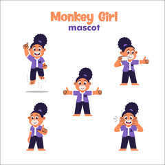 monkey girl mascot cartoon illustration. orangutan girl mascot cartoon illustration