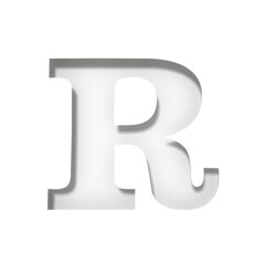 R letter white sign stencil cut out design alphabet capital letter 3d rendering isolated on white background in high resolution