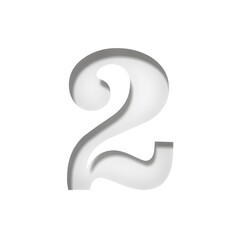 2 number two white sign cut out stencil numeral isolated on white background 3d rendering in high resolution for print and presentation