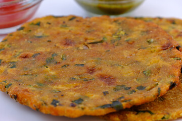 Variety of Indian flat bread thepla or paratha