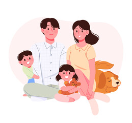 Happy family sitting together and having fun. Family people concept vector illustration.
