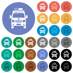 Obraz na płótnie Canvas Ambulance car front view round flat multi colored icons
