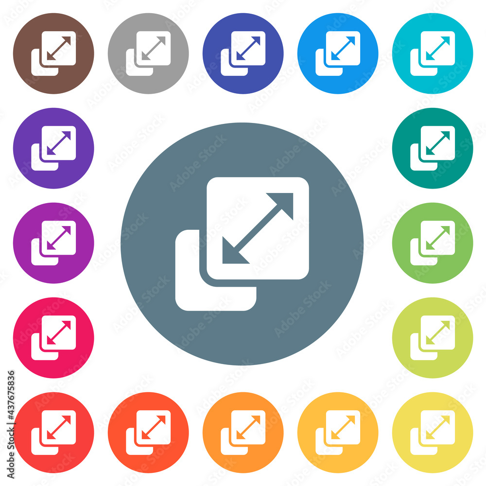 Poster resize element flat white icons on round color backgrounds