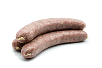 Raw german sausage isolated on white background