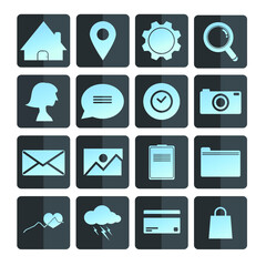 16 icons design in gradient color with devided dark button - 437678887