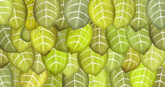 Endless background of stylized animated leaves. An endlessly looped vegetable backdrop with a blank space for text or information. Floral template with foliage