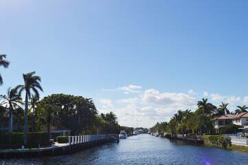 Home properties along the side of Fort Lauderdale Canals in Florida, USA.