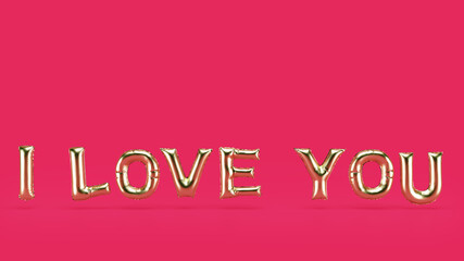 i love you golden balloon text  with pink background texture .