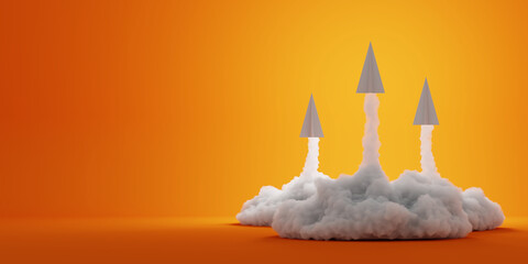 Airplanes rocket launch and explosion, business and technology concepts, original 3d rendering