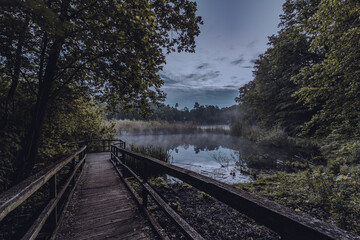 Fototapeta premium Jetty at the Teufelssee in Berlin in the morning. In Berlin Köpenick.