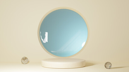 3D rendering of abstract background. Podium for show product. Blank scene showcase mockup with empty round stage.