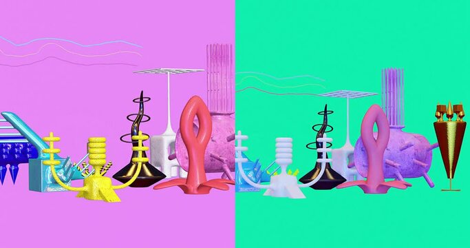 Creative Minimal 3d art. Animated stylish geometric objects in abstract space. Trendy color combination, dynamics, Loop motion, 4k video.