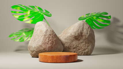 3D rendering of abstract background. Podium for show product. Blank scene showcase mockup with empty round stage.