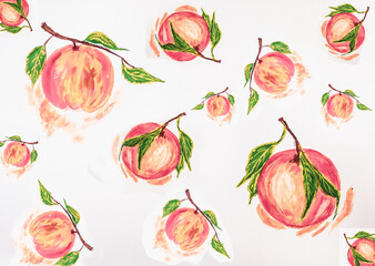 Fruit pattern. Watercolor on white paper for wrapping gifts