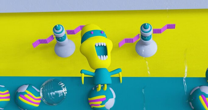 Creative Minimal 3d art. Animated stylish character in balls geometric space. Trendy color combination, loop motion, 4k video.