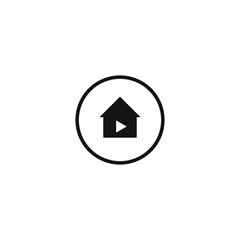 Obraz premium House and Media Play Button. Vector illustration for graphic design, Web, UI, app.