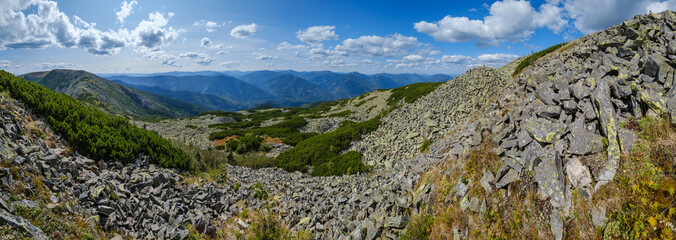 Summer Carpathian mountains view. Stony Gorgany massif, Ukraine.