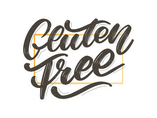 Gluten free label. Hand drawn brush lettering. Logo, badge template for healthy food stores and markets.