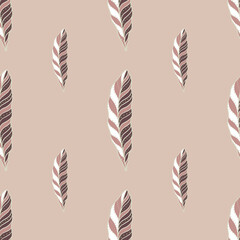 Minimalistic style seamless pattern with creative feather silhouettes print. Lilac pale background.