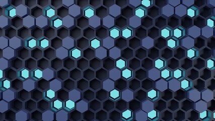 Blue hexagon honeycomb abstract technology background. 3d rendering