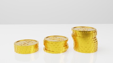 3stacks of Gold dollar coin 3d rendered illustration