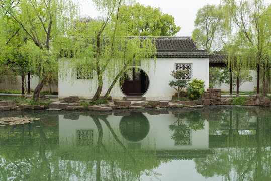 Traditional Buildings and Lake in Ke Yuan, Classical Chinese Garden of Suzhou