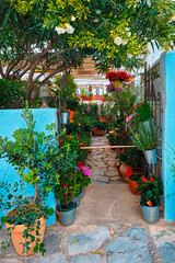 Fototapeta na wymiar Greek picturesque scenic street of Oia village on Santorini island in Greece
