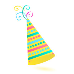 holiday hat in yellow color with a pattern of stripes and circles for a party, decoration. vector illustration close-up on white background