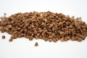 Buckwheat on a white background. Copy space.