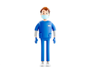 Nurse cartoon guy character. Smiling doctor medical 3d illustration.