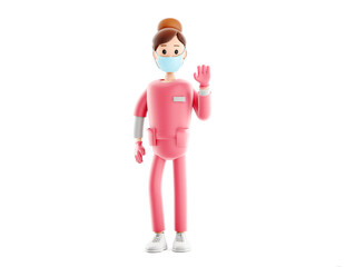 Fototapeta premium Cartoon doctor character posing welcoming you waving hand. Smiling handsome doctor medical 3d illustration.