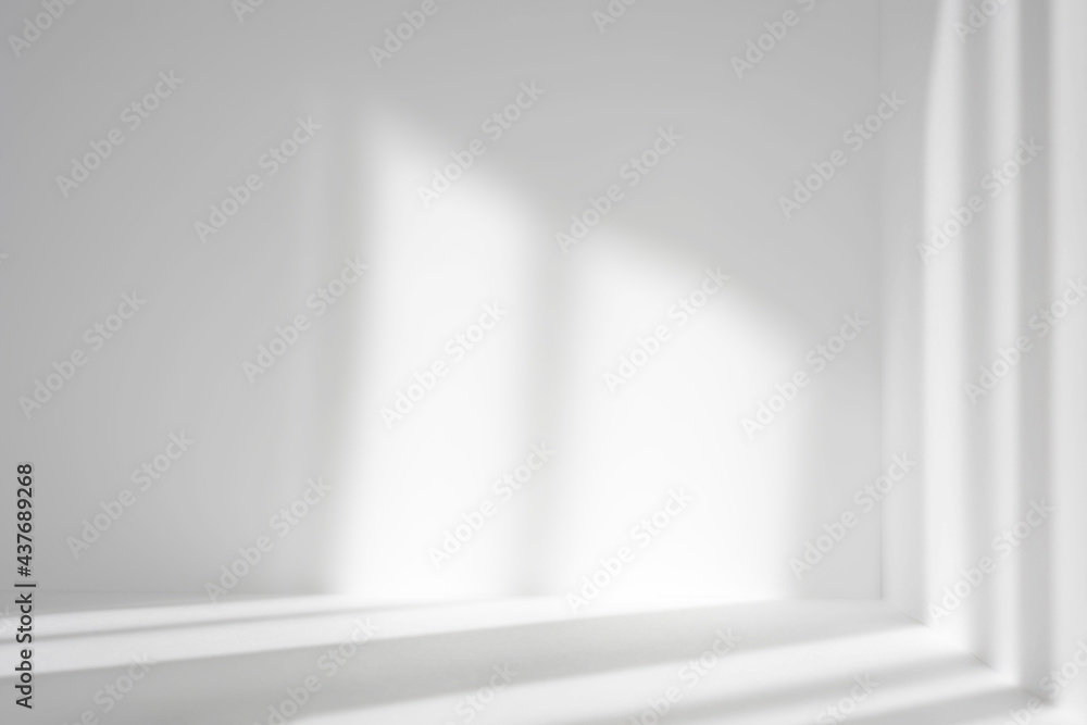 Leinwandbilder Empty white corner. Abstract studio background for product presentation. 3d room with shadows of window. Minimalistic space concept with blurred backdrop.
