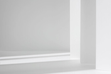 Fototapeta premium Abstract white studio background for product presentation. Empty gray room with shadows of window. Display product with blurred backdrop.
