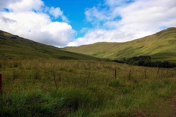 Hillsides and Wire Fence in Scottish Highlands