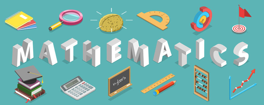 3D Isometric Flat Vector Conceptual Illustration of Mathematics, Science and Education