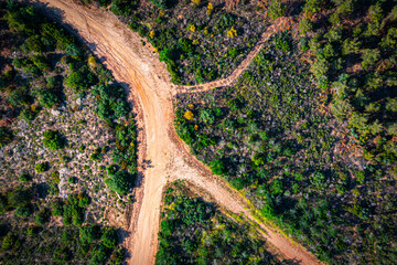 Drone shot of a dirty road.