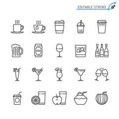 Drinks line icons. Editable stroke. Pixel perfect.