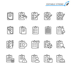 Clipboard line icons. Editable stroke. Pixel perfect.